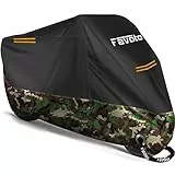 Favoto Telo Coprimoto 210D Teli per Moto Scooter Impermeabile Resistente ad Acqua/Polvere/Pioggia/Vento/Foglie, Copertura Motociclo (Nero Camuffare, 245x105x125cm)