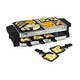 Klarstein Sirloin - Piastra per Raclette, Padelle per Raclette, 1500 Watt, 2 in 1: Alluminio e Pietra Naturale, Termoelemento in Acciaio Inox, Termostato Regolabile, per 8 Persone, Acciaio