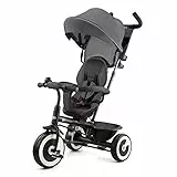 Kinderkraft ASTON Triciclo bambini dai 9 Mesi fino 25 kg, Passeggino con Maniglione regolabile, Bici, Sedile girevole Fronte Mamma e Strada, Cappottina pieghevole, Ruota libera, Grigio