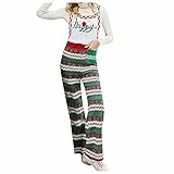 QWUVEDS Maglione regalo di Natale, abbigliamento di Natale, da donna, marrone capriolo, motivo girocollo, a righe, maglione a maniche lunghe, maglione allentato, maglione caldo, A9-verde, L