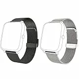 Popglory Cinturini di Ricambio per Smartwatch, 20MM Smart Watch Banda di Ricambio Milano Nero/Argento Milano per P22 (2PCS)