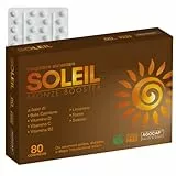 Integratore Soleil | 80 compresse con Betacarotene, Rame, Selenio, Licopene, Vitamine C, D, E, B. Attivatore abbronzatura Prepara, Accelera e mantiene la pelle dorata. Stimola la melanina