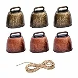 6 Pezzi Campana di Bronzo Forte, Campane di Rame Al Pascolo, Campane per Capre, Campane per Pecore, Campana di Bronzo, Campana di Metallo Bronzo Rosso, per Animali e Decorazioni Portare 2 m di Corda