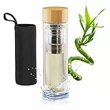 Relaxdays Bottiglia con Infusore in Bambù, 500ml, Da Viaggio, Borraccia, Riutilizzabile, Campeggio, Termica, Tè,naturale
