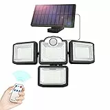Luce Solare LED Esterno, JESLED 192LEDs Faretto LED da Esterno Solare con Sensore di Movimento, 3 Modalità 4 Testa Lampada Solare da Esterno con Telecomando per Giardino Patio Garage(Cavo da 5m)