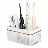 Shinowa Portaspazzolino Grande (4 Slot per Spazzolino da Denti), Supporto per Dentifricio Portaspazzolini Elettrico da Bagno Moderno in Resina con Foro di Drenaggio Decorativo Filo d'oro - Bianco