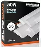 Eurocali 6x Plafoniere LED 50W 150cm Professionale Alta Efficienza Garanzia 5 Anni 6000 lumen - Forma: Tubo Prismatico Slim - Luce Bianco Freddo 6500K - Fascio Luminoso 120°