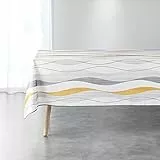 Douceur d'Intérieur Ondulys - Tovaglia rettangolare, 150 x 200 cm, colore: Bianco/Giallo