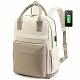 LOVEVOOK Zaino Porta PC Donna, 15,6 Pollici Impermeabile Computer Backpack Antifurto con Porta USB e Scomparto per Laptop per Scuola Università Viaggi Lavoro Aereo Ufficio, Cachi Beige