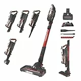 Hoover HF522SFP 011, Scopa Ricaricabile Senza Fili, 290W, 0,45 L, Mini Turbo Spazzola, Autonomia 45 Min, Luce Led, Grigio/Rosso Metallico
