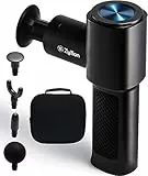 Zyllion Mini pistola per massaggio interamente in metallo - Massaggiatore portatile a percussione, 4 velocità e 4 testine intercambiabili - Nero (ZMA-35-BK)