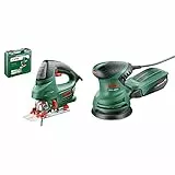 Bosch Home and Garden 06033A0200 Compact Expert Seghetto Alternativo, 620 W, Verde & Bosch Easy Pex 220 A Levigatrice Eccentrica 220 W, Sistema Di Microfiltraggio, Verde Nero, 24.7 x 12.2 x 14.7 Cm