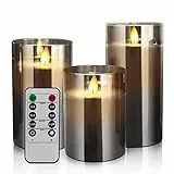 Yinuo Candle LED Senza Fiamma Tremolante,Con Fiamma In Movimento A Pilastro In Finto Stoppino,Con Timer Effetto Vetro Remoto, Per Festival, Matrimoni, Feste (Grigio)