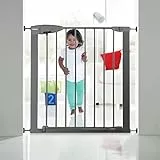 Munchkin Lindam Ethos Cancelletto con Chiusura di Sicurezza per Bambini, Barriera per Scale e Vani Porta, Fissaggio a Pressione Senza Viti, Larghezza da 73 a 79 cm, Colore: Grigio
