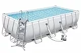 Bestway Power Steel - Set Completo per Piscina con Telaio Quadrato, con Pompa Filtro a Cartuccia, Scala, Telo per Pavimento e Copertura, 549 x 274 x 122 cm, Grigio