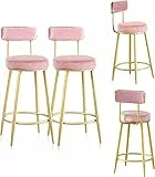 Set di 2 sedie da bar, sedile in velluto sgabello alto imbottito cucina con gambe in metallo dorato 65 cm 0903 (colore: rosa)