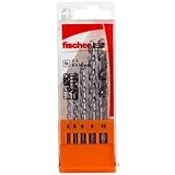 Fischer Set 5 Punte Trapano D-S PMN, Diametro 4-5-6-8-10 mm, Punte al Carburo, Attacco Cilindrico, per Muro Pieno e Mattoni Forati, 543025