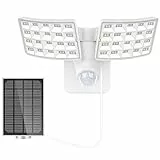 LUOWAN Luce di Sicurezza Solare per Esterni, Luce Solare con Sensore di Movimento a LED 1600LM con 2 Teste Regolabili, 5500K, IP65 Impermeabile Proiettore per Cortile, Vialetto & Patio(Bianca)