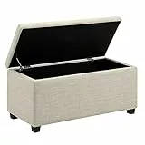 Amazon Basics - Pouf contenitore imbottito e panca da ingresso, 90 cm di larghezza, beige