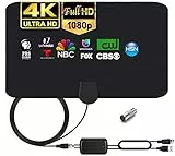 MILIWAN Antenna TV Interna con Amplificatore Segnale Antenna HDTV per DTT DVB-T/DVB-T 2 con Cavo di 4,4m, Antenna Finestre per Ricezione TV Digitale HD/VHF/UHF/FM