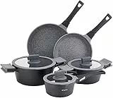 Tognana Ambiziosa, Batteria di pentole e padelle, Set con 2 padelle, 3 casseruole, 3 coperchi in vetro, 8 Pezzi, Alluminio, Nero