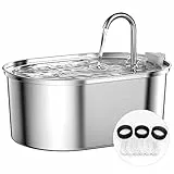 SOOFPET Fontanella per Gatti in Acciaio Inossidabile, 3.2L Fontana per Gatti Automatica con Pompa Silenziosa, Design Lavabile in Lavastoviglie, con 6 Filtri a Carbone + 3 Spugne