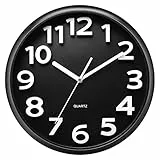 Plumeet Grande Orologio da Parete di 33 cm, Orologi Quarzo Silenziosi Decorativi, in Stile Moderno Ottimi per la Casa, Funzionano con Batteria (Nero)