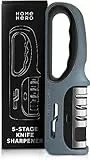 5-fasi Affilacoltelli Professionale - Affila Coltelli da Cucina Inox e Ceramica - Forbici e Coltelli da Cucina Affilacoltelli Manuale - Impugnatura dal Design Ergonomico - Knife Sharpener