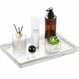 Luxspire Vassoio da Bagno, Vassoio con Bordo d'oro, Vassoio Rettangolare, Vassoio in Ceramica con Piedini, Antiscivolo, Organizzatore Cosmetico per Candele, Profumo, Taglia L - Marmo Bianco