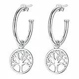 Lydreewam Orecchini Cerchio Donna Argento Sterling 925 con Albero della Vita Pendenti, Diametro 20mm