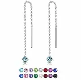 DTPsilver® Orecchini Pendenti Donna con Catena in Argento 925 e Cristalli Swarovski® 3 mm - Lovli Orecchini Punto Luce - Azzurri - Lunghi: 57 mm