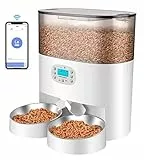 HoneyGuaridan Distributore Cibo Gatti & Cani WiFi, 6L Dispenser Automatico con Timer e Controllo APP, Doppio Ciotole | con Essiccante e Registratore Vocale - 1-6 Pasti al Giorno