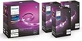 PHILIPS Hue White&Color Ambiance Lightstrip, Kit base Striscia LED Smart da 2m + 3 Ambiance Lightstrip, Striscia LED Smart da 1m
