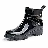 Hitmars Stivali Pioggia Donna Stivaletti Pioggia Gomma Rain Boots Chelsea Ankle Boots Wellies Stivaletti Impermeabili Scarpe Da Pioggia Nero Taglia EU 39