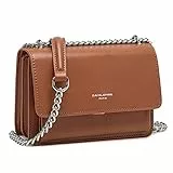 David Jones - Piccola Borsa a Tracolla Spalla Donna - Borsa Mano PU Pelle con Patta - Messenger Crossbody Bag Clutch Borsetta Sera Pochette Elegante Shopping Viaggio - Marrone Cognac