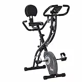 HOMCOM Cyclette Pieghevole con Schienale, Bande Elastiche e 8 Livelli di Intensità Regolabile, Cyclette Professionale con Display LCD, Porta Cellulare e Ruote di Trasporto