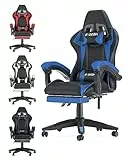 bigzzia Sedia da gioco con poggiapiedi, sedia da ufficio ergonomica per adulti e bambini, colore nero e blu, perfetta per giocare, lavorare e studiare