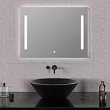 YIQAN Specchio da bagno LED dimmerabile con luce 20W 4000K specchio rotondo 60cm Specchio da bagno illuminato 230Vac a parete per lavabo Camera degli ospiti (60 * 80cm-2LED)