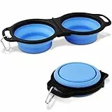 700ml Ciotole Pieghevoli per Cani, 2 in 1 Doppia Ciotola Pieghevole Piatto Portatile Cane Ciotole per Cani da Viaggio Gatti Animali Domestici Cibo Acqua (Blu)