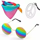 Beelittle Hippie Costume Set - 60's Style Circle Occhiali Peace Sign Collana Hippie Fascia 60s Accessori per Feste (A)