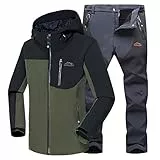 WANPUL - Completo da uomo in tessuto tecnico, giacca e pantaloni in softshell per attività all’aperto come trekking ed escursionismo Verde militare + grigio. M
