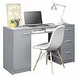 Madesa Scrivania, Scrivania Ufficio e Studio con 3 cassetti e 1 porta, Postazione di Lavoro, 136 x 45 x 77 cm, in legno - Grigio