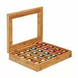 Relaxdays Dispenser Capsule in bambù, 24 Scomparti, Apribile, Portacapsule per caffè, Scatola Porta tè, Legno Naturale, plastica