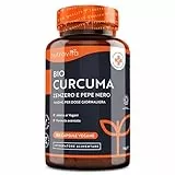 Curcuma Bio con Piperina e Zenzero - 180 Capsule di Curcuma e Piperina Vegana ad Alto Dosaggio (Fornitura per 3 Mesi) - Ingrediente Attivo Curcumina - Prodotto da Nutravita