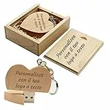GFD - PenDrive in legno USB 3.0-16 GB - Personalizzabile con logo o testo Con chiusura a calamita - Forma di cuore - Include custodia - Made in Italy