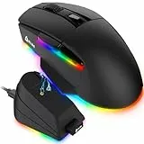 KLIM Blaze X Mouse wireless ricaricabile - NUOVO 2023 + Mouse da gaming + RGB e Docking Station + Max 12000 DPI + Batteria Duratura + Usa con cavo durante la ricarica PC, PS5, PS4, Mac + Nera