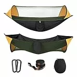 MoKo Amaca da Campeggio con Zanzariera, 2 in 1 Amaca in Nylon con Paracadute Hammock Outdoor Portatile Ultra Leggero Lettino per Viaggio Escursionismo - Arancione & Nero