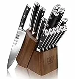 SHAN ZU Ceppo Coltelli da Cucina Set, Set Coltelli da Cucina con Portacoltelli, 14 Pezzi Set Coltelli in Acciaio inossidabile Tedesco Super Steel con Ceppo Rimovibile e Manico