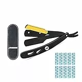 5RIDGE Rasoio a Mano Libera tradizionale taglio dritto - Accessorio Professionale di Barbiere per Rasatura e Cura dei Contorni di Barba Uomo + 20 Lamette da Barba + Valigetta per il trasporto