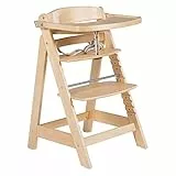 roba Seggiolone per Neonati Evolutivo Sit Up Click e Fun + Vassoio Rimovibile - con Barra di Protezione - Ergonomico - Altezza Regolabile - Legno Naturale
